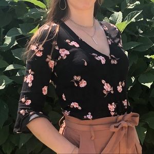 Black and Floral Crop Top size small